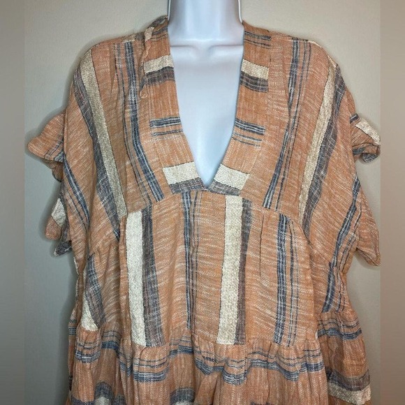 Lulus Striped Double V-Neck Tiered Mini Dress - Dusty Orange - Size XS* WD25 - Picture 6 of 12